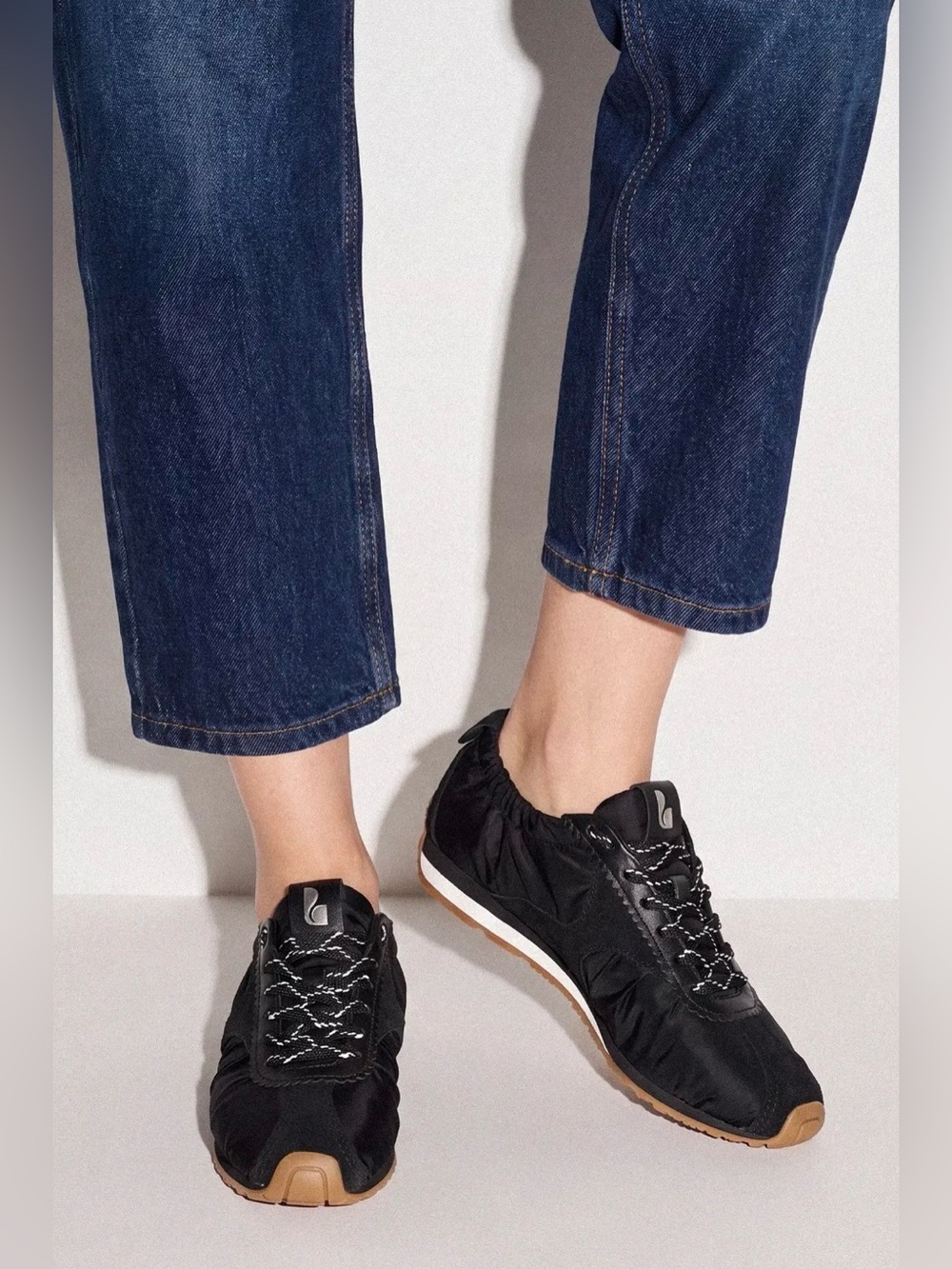 Larroude Stella Lite Sneaker In Black Nylon and Suede - Picture 2 of 8